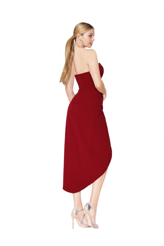 Bordeaux Sirène Col Haut Crêpe Stretch Courte Asymétrique Robes demoiselle d'honneur / Robes de soirée / Robes de cocktail Outlet