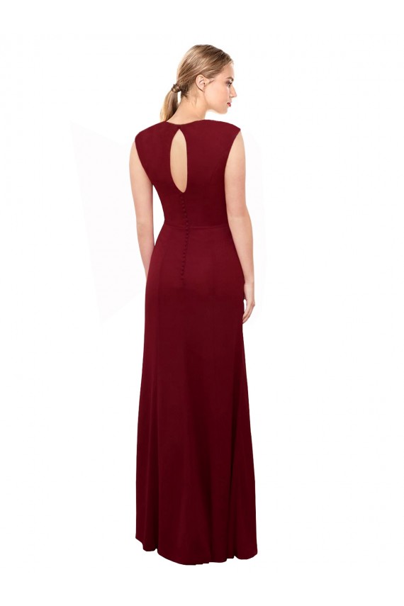 Bordeaux Sirène Col V Mousseline Longue Robes demoiselle d'honneur / Robes de bal Outlet