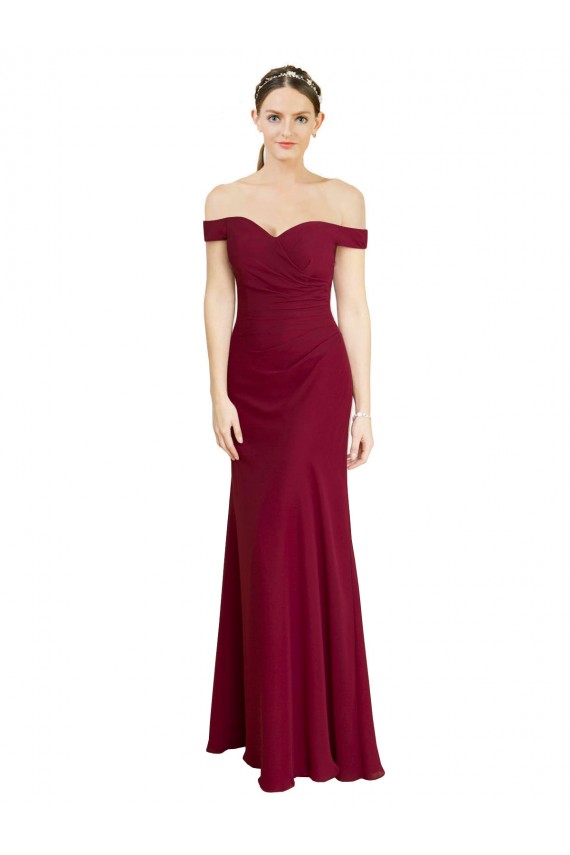 Bordeaux Sirène Épaule Dénudée Mousseline Longue Robes demoiselle d'honneur / Robes de bal Outlet