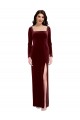 Bordeaux Trapèze Bretelles spaghetti Col Carré Velours Stretch Longue Robes demoiselle d'honneur / Robes de bal Outlet