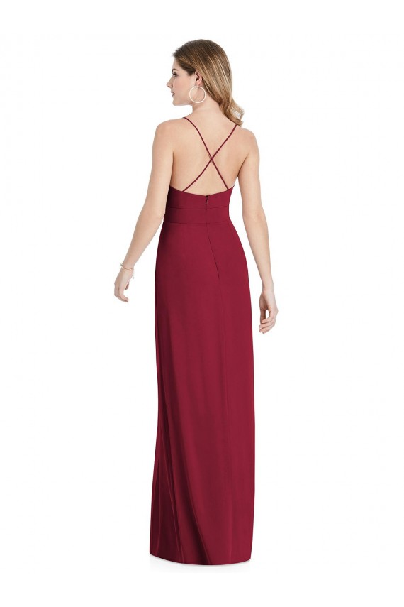 Bordeaux Trapèze Bretelles spaghetti Col V Mousseline Longue Robes demoiselle d'honneur Outlet