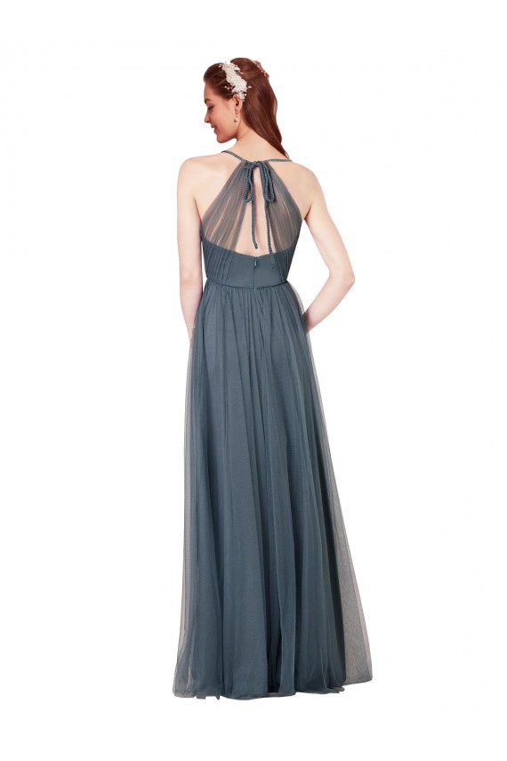 Bordeaux Trapèze Bretelles spaghetti Col V Tulle Longue Robes demoiselle d'honneur Outlet