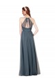 Bordeaux Trapèze Bretelles spaghetti Col V Tulle Longue Robes demoiselle d'honneur Outlet