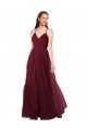 Bordeaux Trapèze Bretelles spaghetti Col V Tulle Longue Robes demoiselle d'honneur Outlet
