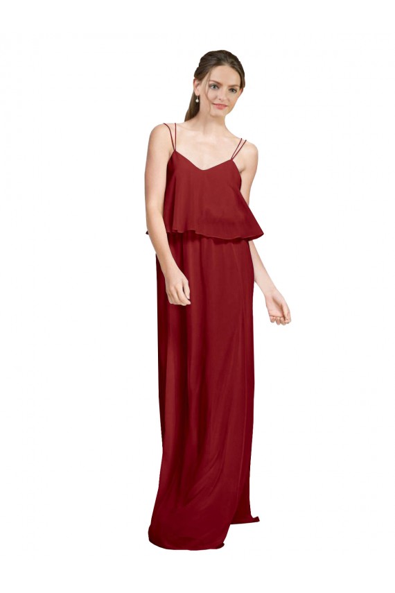 Bordeaux Trapèze Bretelles spaghetti Mousseline Longue Robes demoiselle d'honneur Outlet