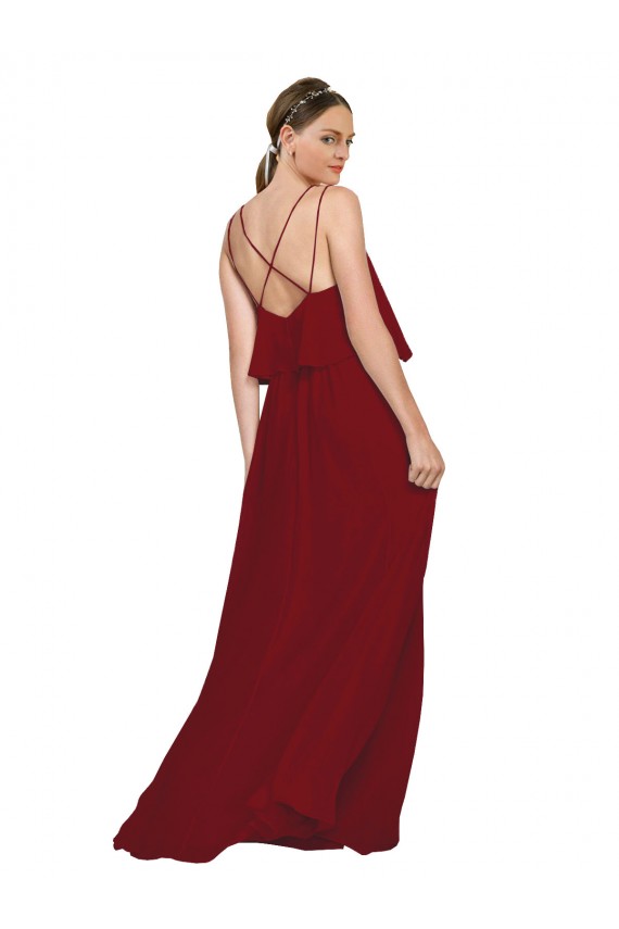 Bordeaux Trapèze Bretelles spaghetti Mousseline Longue Robes demoiselle d'honneur Outlet