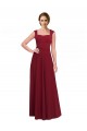Bordeaux Trapèze Col Carré Crêpe Stretch Longue Robes demoiselle d'honneur / Robes de bal Outlet