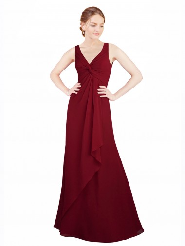 Bordeaux Trapèze Col V Mousseline Longue Robes demoiselle d'honneur Pas Chre