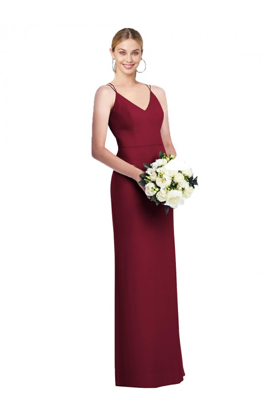 Bordeaux Trapèze Col V Mousseline Longue Robes demoiselle d'honneur Outlet
