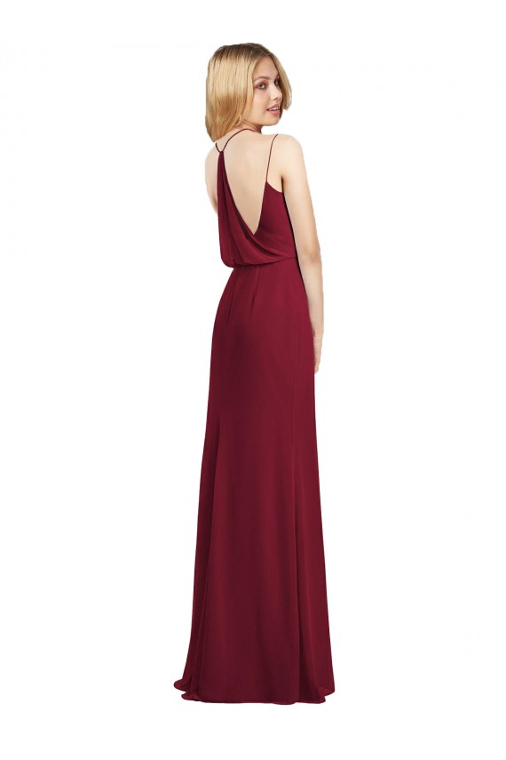 Bordeaux Trapèze Col V Mousseline Longue Robes demoiselle d'honneur Outlet
