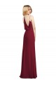 Bordeaux Trapèze Col V Mousseline Longue Robes demoiselle d'honneur Outlet