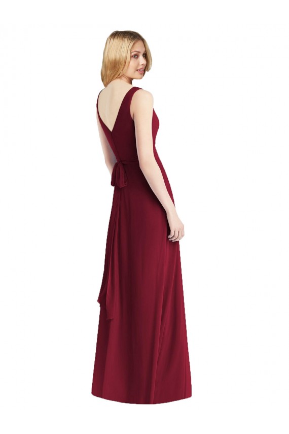 Bordeaux Trapèze Col V Mousseline Longue Robes demoiselle d'honneur Outlet