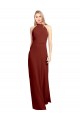 Bordeaux Trapèze Licou Col Haut Mousseline Longue Robes demoiselle d'honneur / Robes de bal Outlet