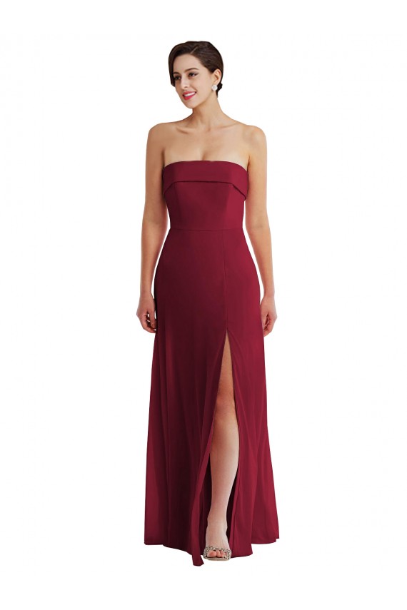 Bordeaux Trapèze Sans bretelle Mousseline Longue Formelles Robes demoiselle d'honneur / Robes de soirée Outlet