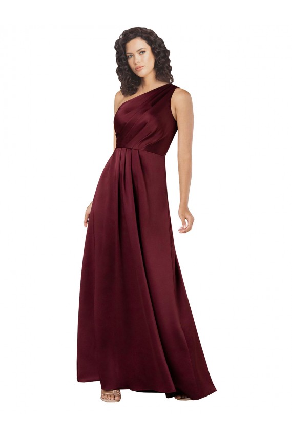 Bordeaux Trapèze Satiné Soyeux Longue Formelles Robes demoiselle d'honneur / Robes de soirée / Robes de bal Outlet