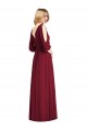 Bordeaux Trompette Col V Mousseline Longue Robes demoiselle d'honneur Outlet