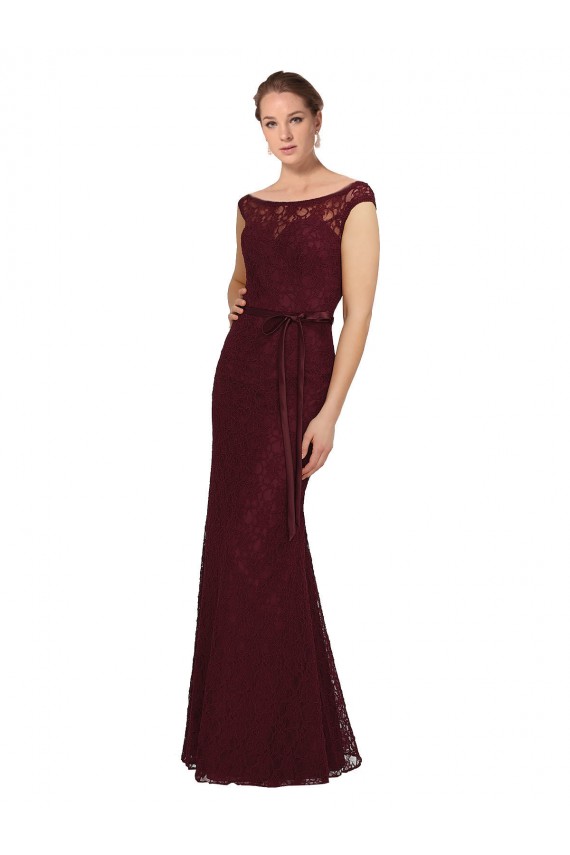 Bordeaux foncé Fourreau Bateau Mousseline Longue Robes demoiselle d'honneur Outlet