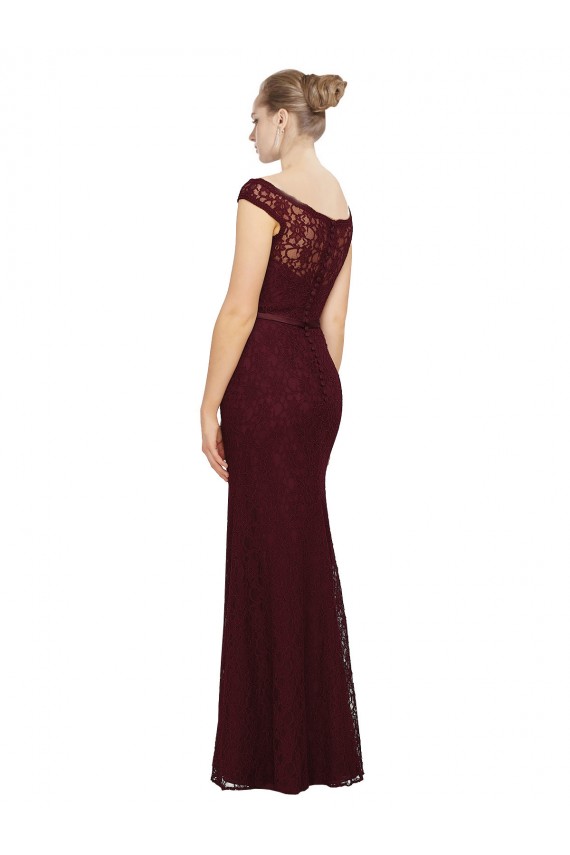 Bordeaux foncé Fourreau Bateau Mousseline Longue Robes demoiselle d'honneur Outlet