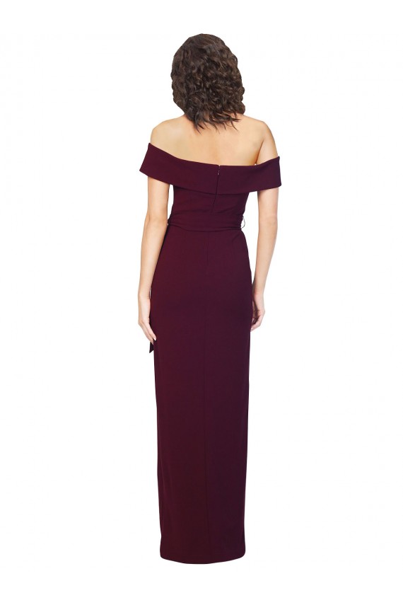 Bordeaux foncé Fourreau Épaule Dénudée Col Carré Crêpe Stretch Longue Formelles Robes demoiselle d'honneur / Robes de soirée / Robes de bal Outlet