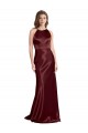 Bordeaux foncé Trapèze Bretelles spaghetti Col V Satiné Stretch Longue Formelles Robes demoiselle d'honneur / Robes de soirée / Robes de bal Outlet
