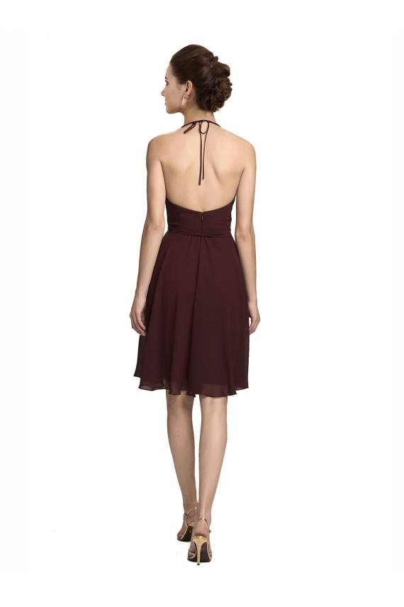 Bordeaux foncé Trapèze Bretelles spaghetti Mousseline Courte Robes demoiselle d'honneur / Robes de cocktail Outlet
