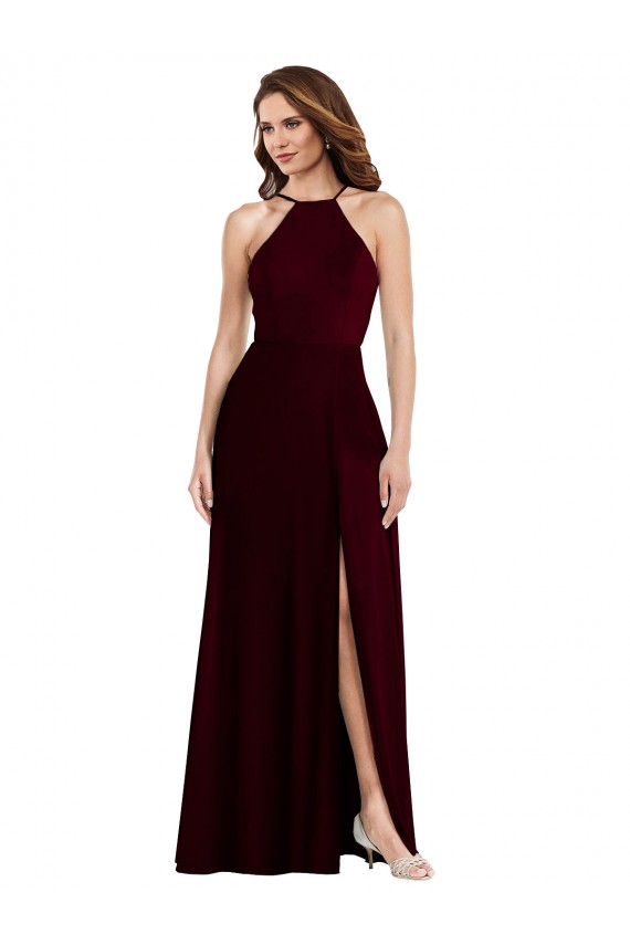 Bordeaux foncé Trapèze Bretelles spaghetti Mousseline Longue Robes demoiselle d'honneur Outlet