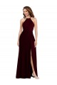 Bordeaux foncé Trapèze Bretelles spaghetti Mousseline Longue Robes demoiselle d'honneur Outlet