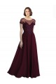 Bordeaux foncé Trapèze Col bijou Tulle Mousseline Longue Robes demoiselle d'honneur Outlet
