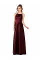 Bordeaux foncé Trapèze Licou Satiné Longue Robes demoiselle d'honneur / Robes de bal Outlet