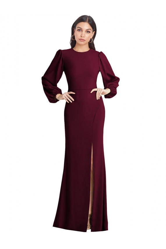Bordeaux foncé Trompette Bateau Crêpe Stretch Longue Formelles Robes demoiselle d'honneur / Robes de soirée / Robes de bal Outlet