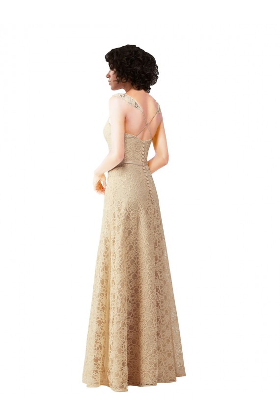 Champagne Trapèze Dentelle Longue Robes demoiselle d'honneur Outlet