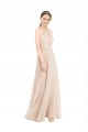 Champagne Trapèze Licou Col Haut Mousseline Dentelle Longue Robes demoiselle d'honneur / Robes de bal Outlet