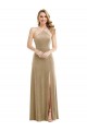 Champagne Trapèze Licou Col Haut Velours Stretch Longue Robes demoiselle d'honneur / Robes de bal Outlet