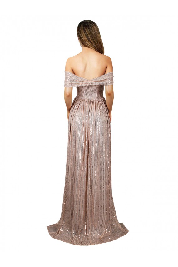 Champagne Trapèze Scoop Sans bretelle Paillette Longue Formelles Robes demoiselle d'honneur / Robes de soirée / Robes de bal Outlet