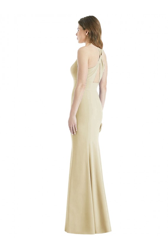 Champagne Trompette Bateau Crêpe Stretch Longue Robes demoiselle d'honneur / Robes de bal Outlet