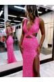 Couleur affichée Fourreau Col V Balayage train Paillettes Velours Longue Robes de bal Outlet
