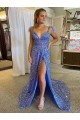 Couleur affichée Trapèze Col V Traîne moyenne Paillettes Velours Longue Robes de bal Outlet