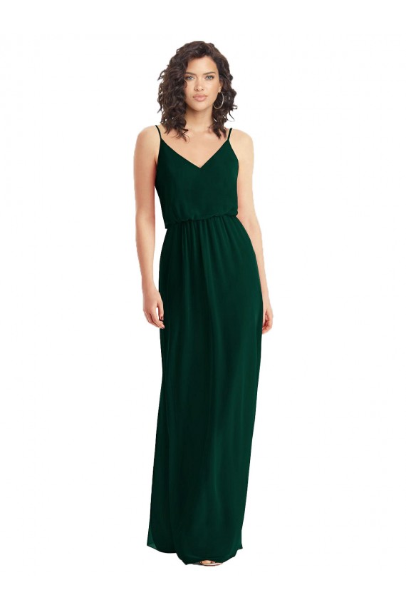 Evergreen Trapèze Col V Mousseline Longue Robes demoiselle d'honneur Outlet