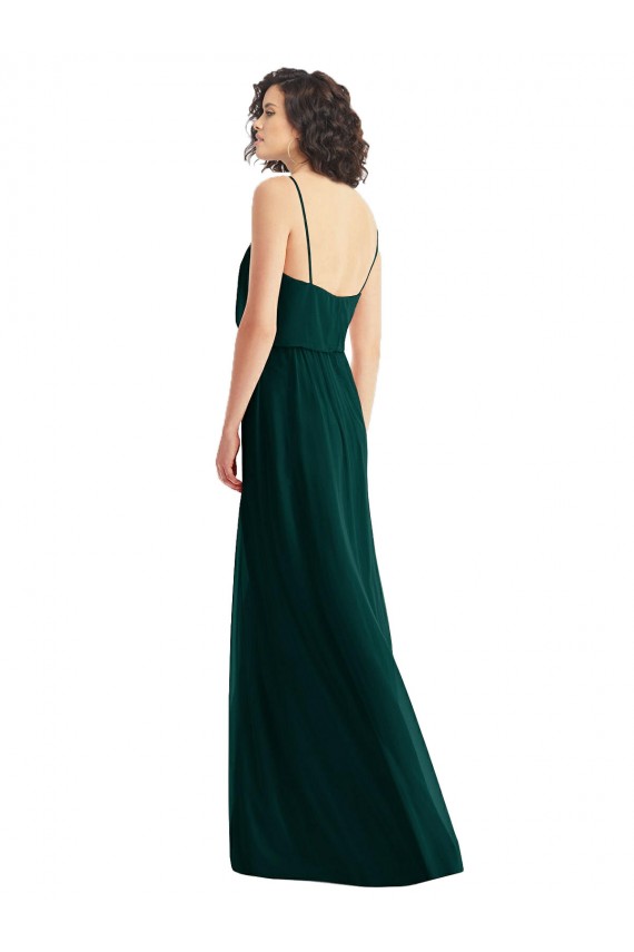 Evergreen Trapèze Col V Mousseline Longue Robes demoiselle d'honneur Outlet