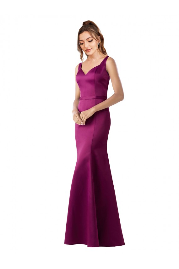Fourreau Bateau Satiné Longue Formelles Robes demoiselle d'honneur / Robes de soirée / Robes de bal Outlet