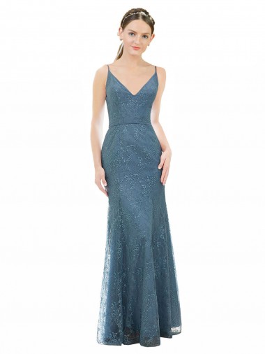 Fourreau Bretelles spaghetti Col V Dentelle Longue Robes demoiselle d'honneur Pas Chre