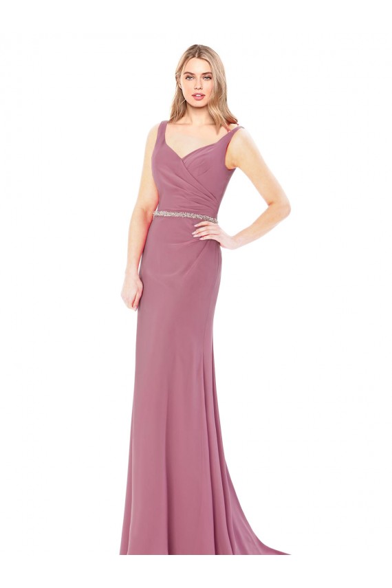 Fourreau Col Haut Mousseline Longue Robes demoiselle d'honneur / Robes de bal Outlet