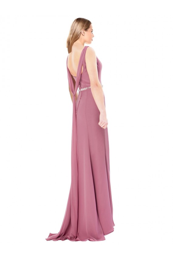 Fourreau Col Haut Mousseline Longue Robes demoiselle d'honneur / Robes de bal Outlet
