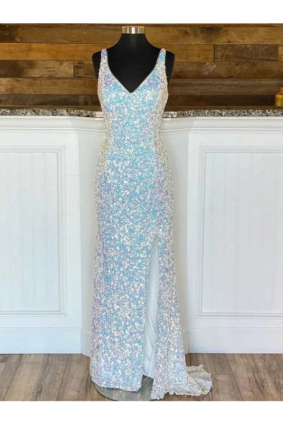 Fourreau Col V Balayage train Paillettes Velours Longue Robes de bal Outlet