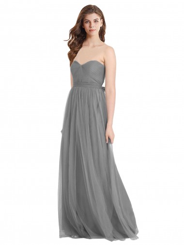 Gris ardoise Trapèze Tulle Longue Robes demoiselle d'honneur Pas Chre