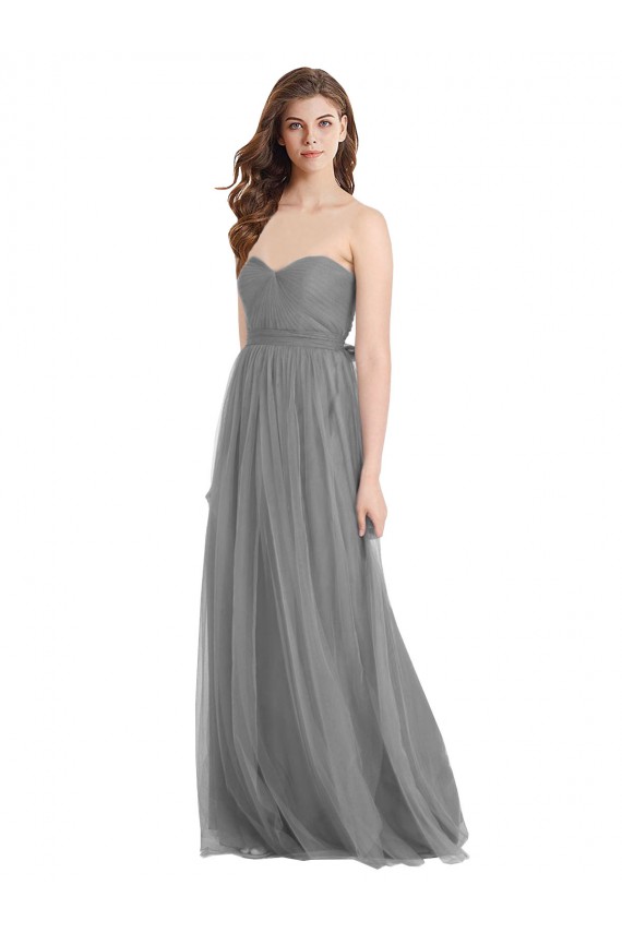 Gris ardoise Trapèze Tulle Longue Robes demoiselle d'honneur Outlet