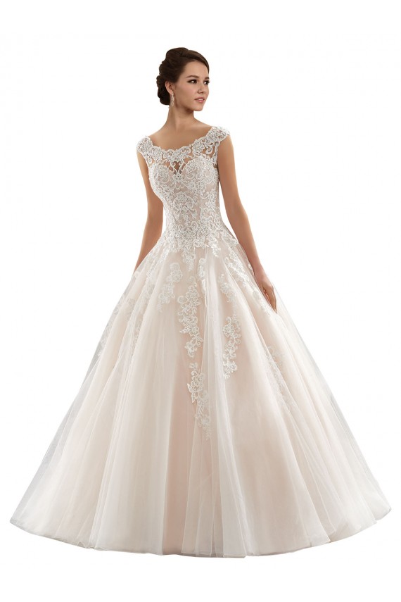 Ivoire & Champagne Princesse Bateau Tulle Dentelle Robes de mariée Outlet