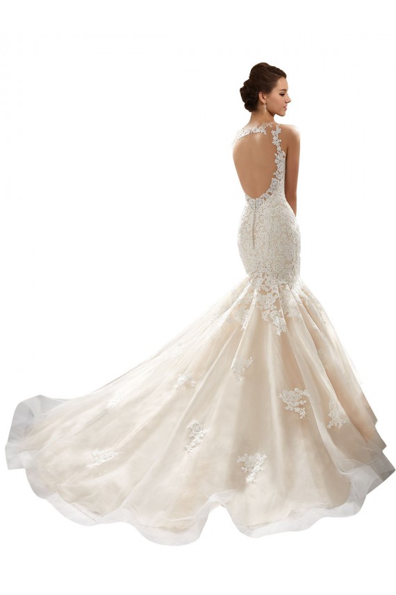 Ivoire & Champagne Sirène Col V Tulle Dentelle Classique Robes de mariée Outlet