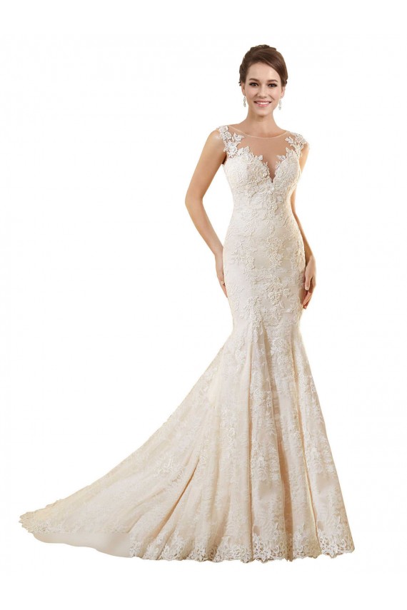 Ivoire & Champagne Sirène Illusion Dentelle Robes de mariée Outlet