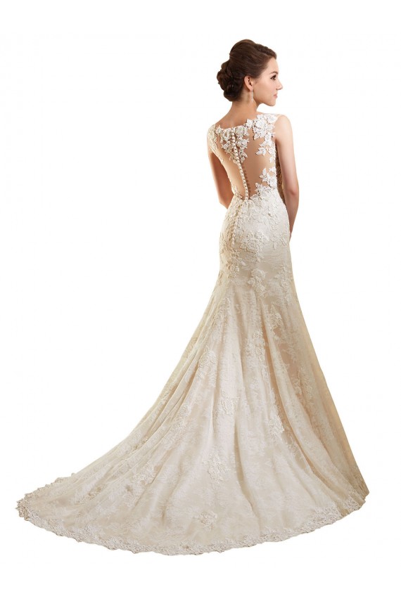 Ivoire & Champagne Sirène Illusion Dentelle Robes de mariée Outlet